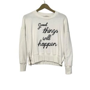 MNG Mango XS White Black Good Things Will Happen Embroidered Sweatshirt Preppy